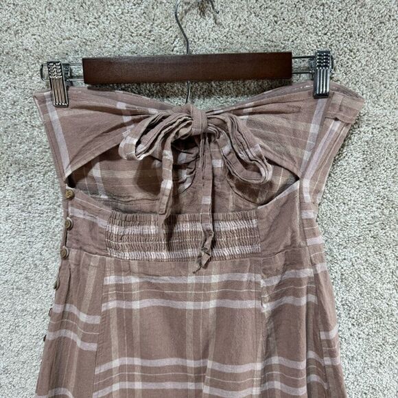 Free People Life Like This Midi Dress Womens XS Natural Plaid Strapless Tie Back - Picture 14 of 16